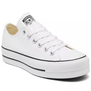 White platform low top converse